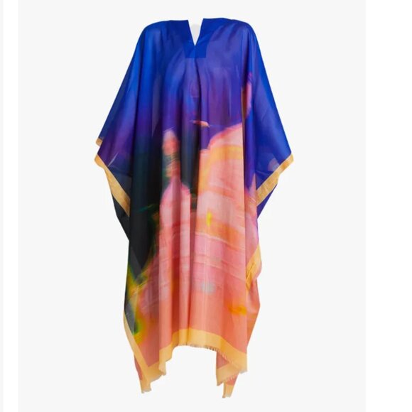 DRIES VAN NOTEN Cotton Voile Pattern Kaftan Dress In Blau OS - Picture 1 of 7